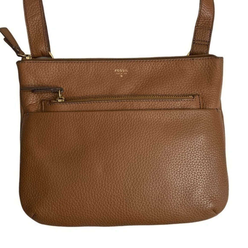 Fossil brown leather messenger crossbody bag adjustable strap